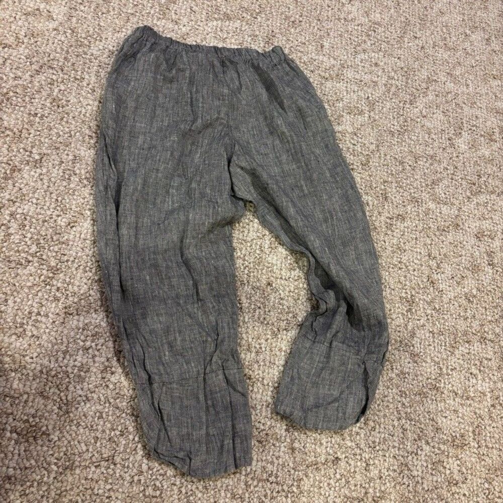 Lindraki 100% Linen Pants Gray Elastic Waist Relaxed Cropped Artisan Made M - Picture 3 of 10